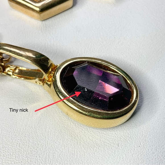 Vintage Swarovski Signed Set Purple Green Crystals Chunky Gold Tone Swan Signed - Picture 5 of 9